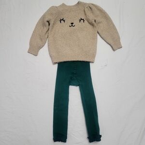 Oatmeal Sweater,  Size 2T And Green Leggings From Ruffle Butts, Size 2T-4T